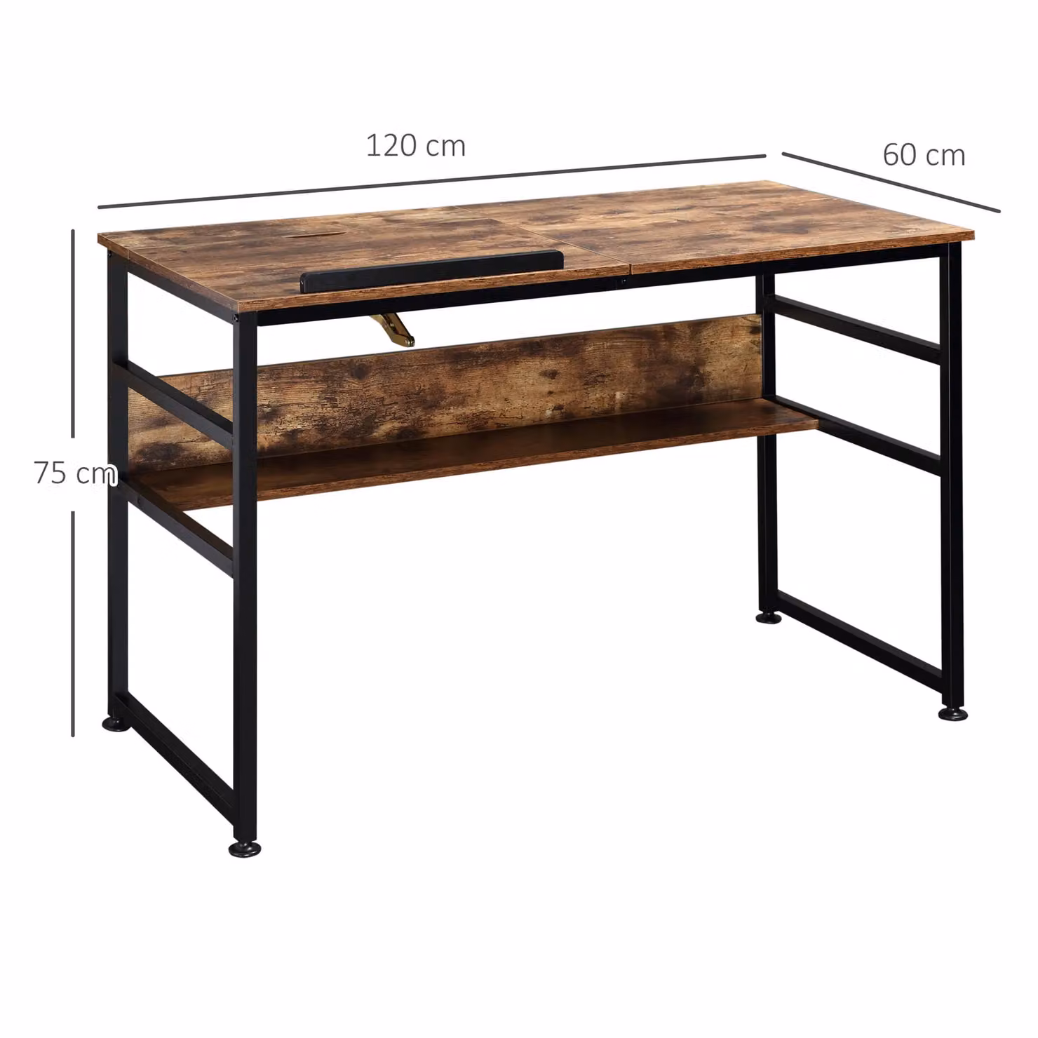 HOMCOM Tiltable Drafting Table and Computer Desk with Open Shelf in Brown – 4