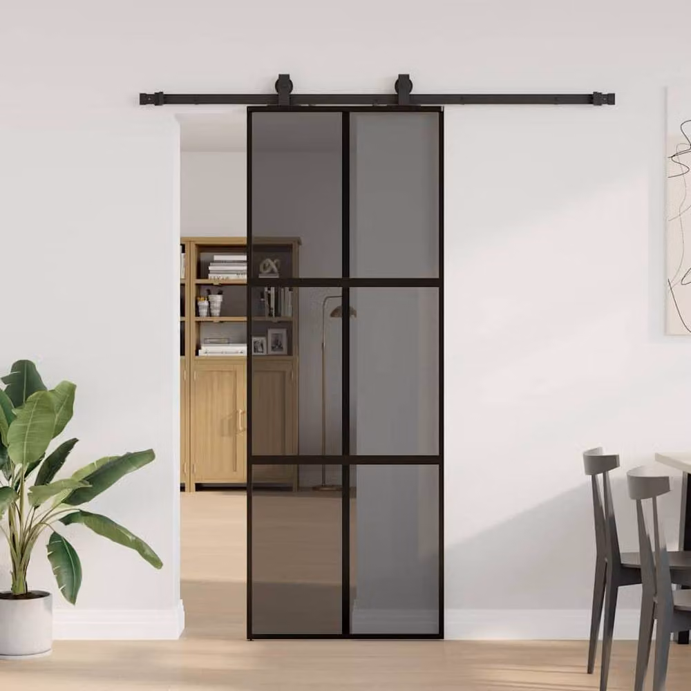 Berkfield Home Modern Black Sliding Glass Door with Hardware Set, W: 76 cm, H: 205 cm – 2
