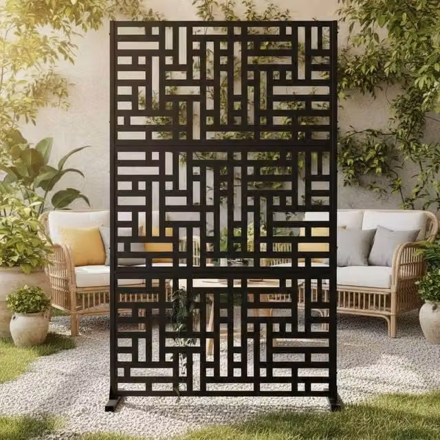 Nicoman Black Metal Outdoor Privacy Screen and Freestanding Paravent, W/H: 90 x 180 cm