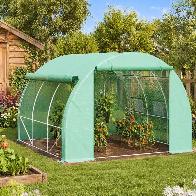 STILVORA Walk-in Greenhouse in Green with 6 Windows, W: 300 cm, D: 300 cm, H: 200 cm