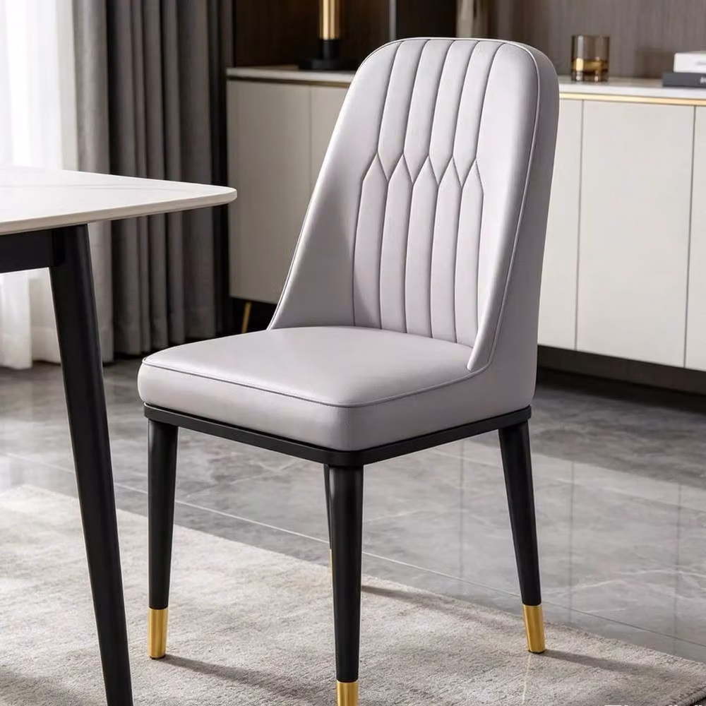 FLAVORA Set of 4 Grey Faux Leather Modern Dining Chairs – 3