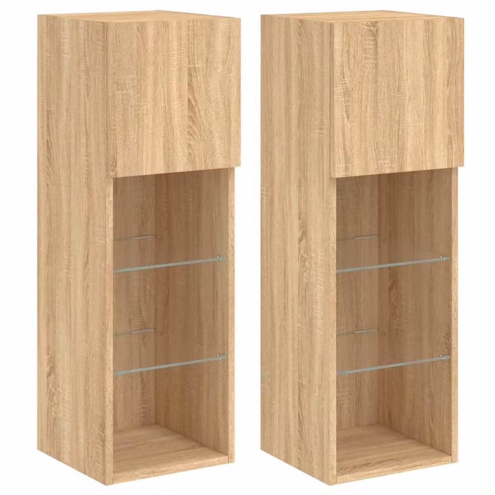 Berkfield Home Set of 2 Modern TV Cabinets with LED Lights in Sonoma Oak Light Brown, W/D/H: 30.5 x 30 x 90 cm – 2