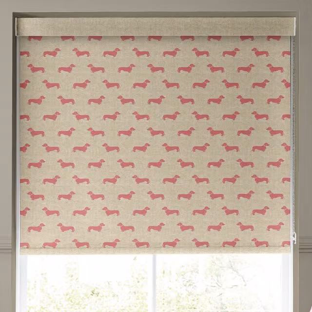 Emily Bond Peggy Translucent Made to Measure Roller Blind in Raspberry Pink and Beige
