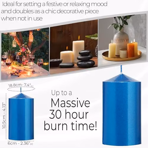 Deco Express Unscented Pillar Candle Set, Pack of 3, Metallic Blue – 3