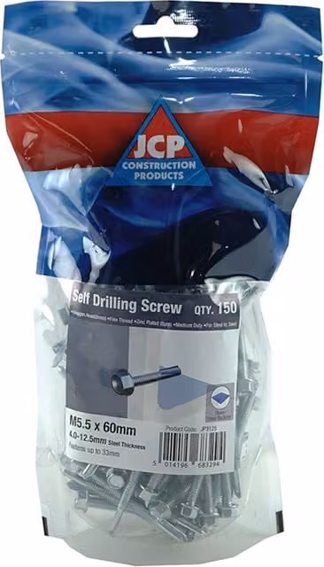 JCP Fixings Metalfix Self-Drilling Steel Screws, Grey/Silver, 5.5 x 70 mm – 1