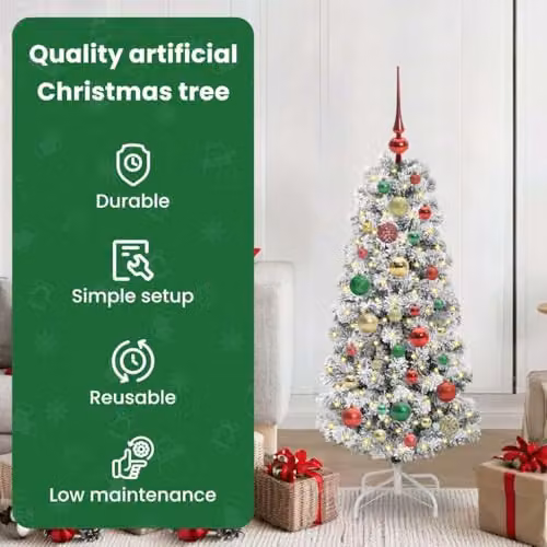 vidaXL Artificial Hinged Christmas Tree in Green and White, Height: 120 cm – 4