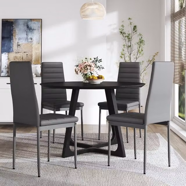 Set of 4 Komore Modern High-Back Armless Dining Chairs in Grey Synthetic Leather