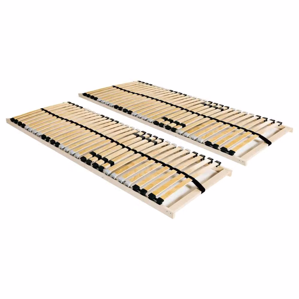 Berkfield Home Set of 2 Slatted Bed Bases with 28 Wood Slats and 7 Zones, W/D/H: 80 x 200 cm, Beige – 2
