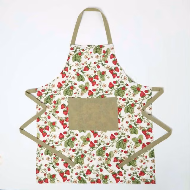 Homescapes Strawberry Cotton Apron in Red, Green and Multicolour
