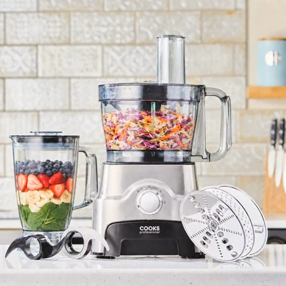 Cooks Professional 1000W Food Processor with 3.5L Bowl and 1.8L Blender Jug in Silver – 2