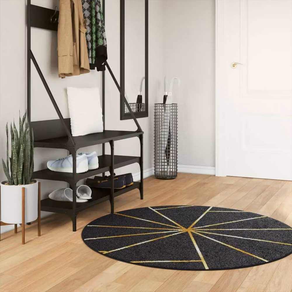 Berkfield Home Washable Round Anti Slip Rug in Black and Gold, Diameter: 100 cm – 2