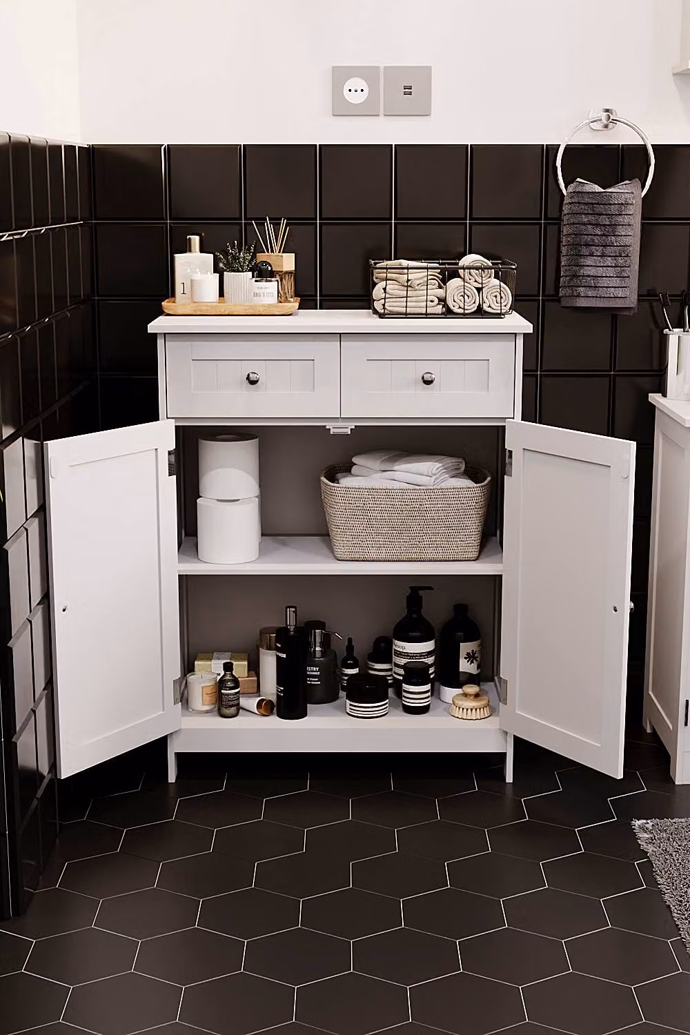 HD Designs Priano Freestanding White Bathroom Storage Cabinet with 2 Doors and 2 Drawers – 5
