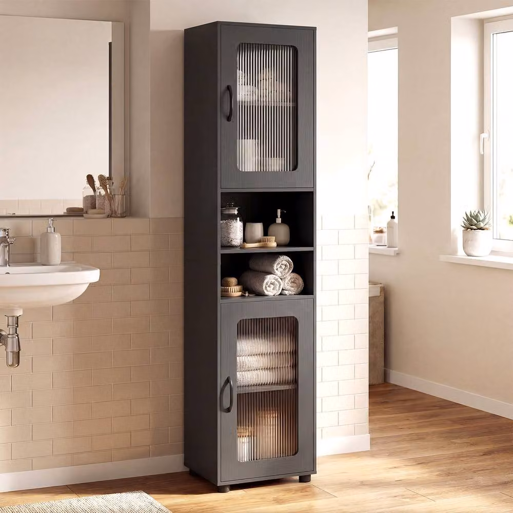 Costway Modern Freestanding Storage Organiser with Hinged Doors and Internal Shelves in Matt Black – 4