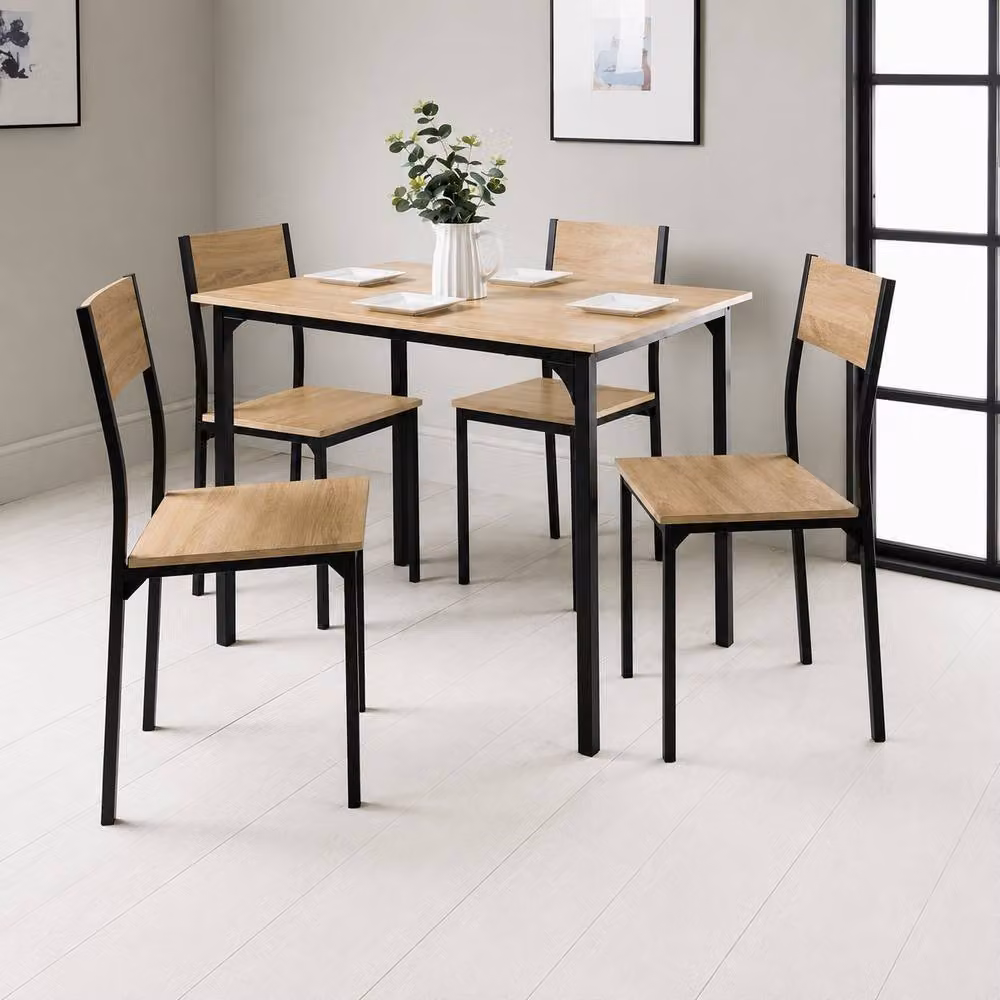 SPOT ON DEALZ Modern Black Dining Table and 4 Chairs Set, Rectangular MDF and Metal Kitchen Furniture, W/D/H: 120 x 70 x 76.5 cm – 3