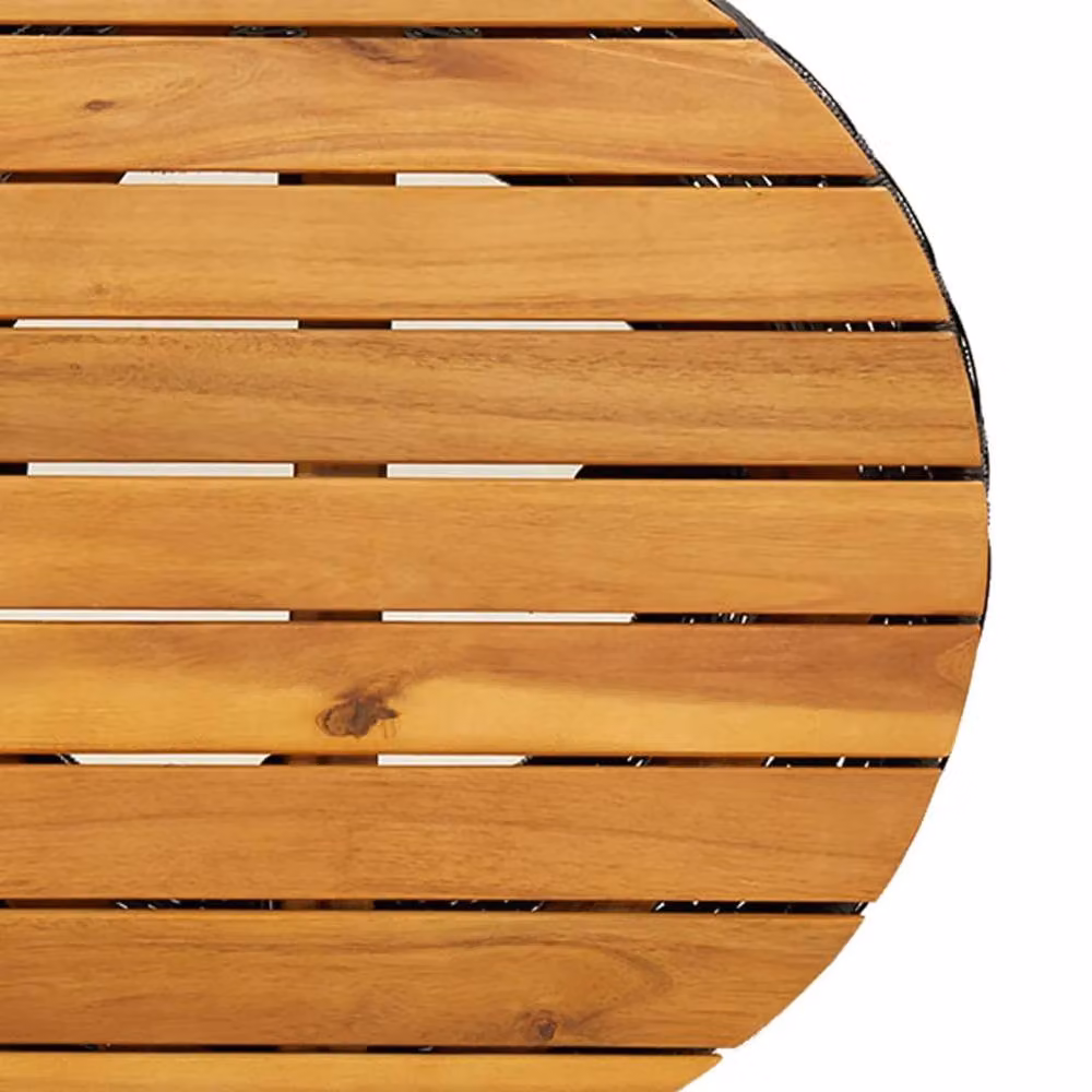 Berkfield Home Garden Drum Shape Side Table in Black Poly Rattan and Acacia Wood – 4