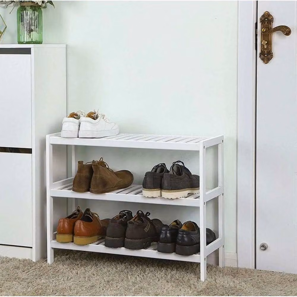 KORVIXA 3 Tier Natural White Bamboo Shoe Rack Stand, Width: 90 cm – 2