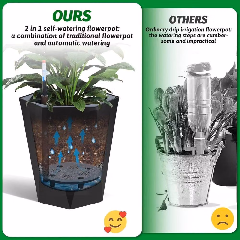 VOGREX Set of 2 Self-Watering Tall Resin Planters in Black – 4