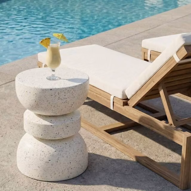 Wyld and Coco Hourglass Accent Side Table in White Terrazzo Effect Ceramic, Height: 37 cm