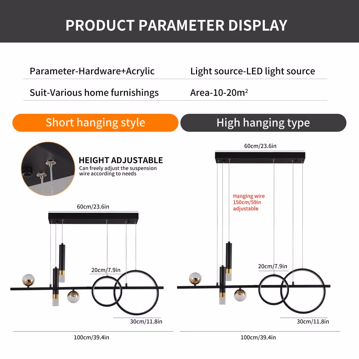 Garwarm 6-Light Linear LED Kitchen Island Pendant Light in Black – 3