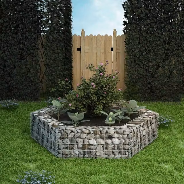 Berkfield Home Hexagonal Gabion Raised Bed in Silver, W/D/H: 200 x 173 x 40 cm – 1