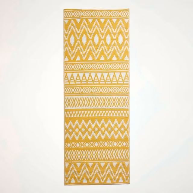 Homescapes Anna Aztec Reversible Outdoor Rug in Yellow and White, W/L: 200 cm