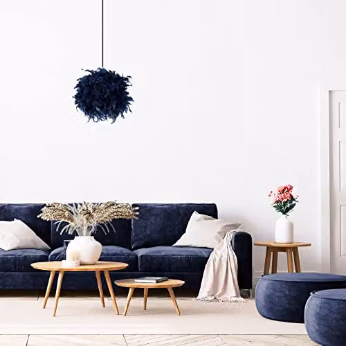 Happy Homewares Modern Blue Feather Decorated Sphere Pendant Light Shade, Diameter: 25 cm – 3