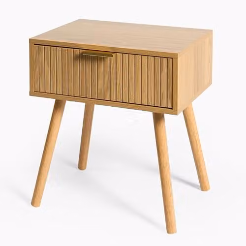 OHS Venice Ribbed Bedside Table with 1 Drawer in Brown Oak, W/D/H: 40 x 30 x 45 cm