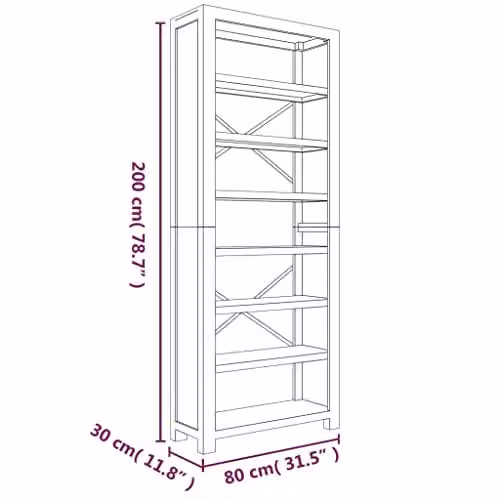 vidaXL 7-Tier Industrial Bookcase in Brown Solid Acacia Wood, W/D/H: 80 x 30 x 200 cm – 2