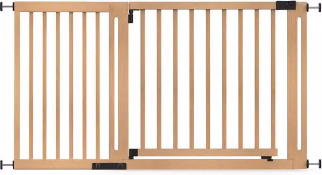 Safetots Elegance Wood Baby Gate in Natural, Extendable and No-Drill Swing Door for Doors and Stairs
