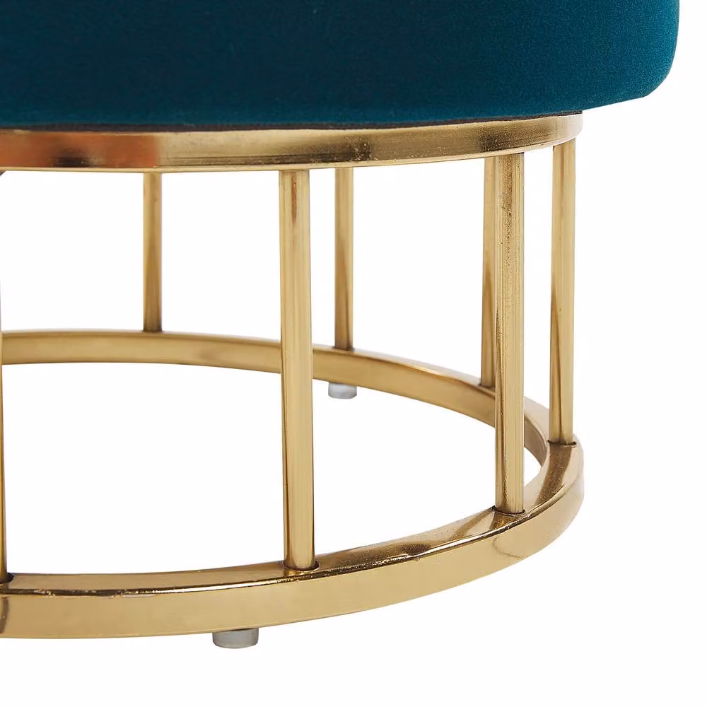 Wyld and Coco Petrol Blue Velvet Cylindrical Storage Pouffe with Gold Metal Base – 4