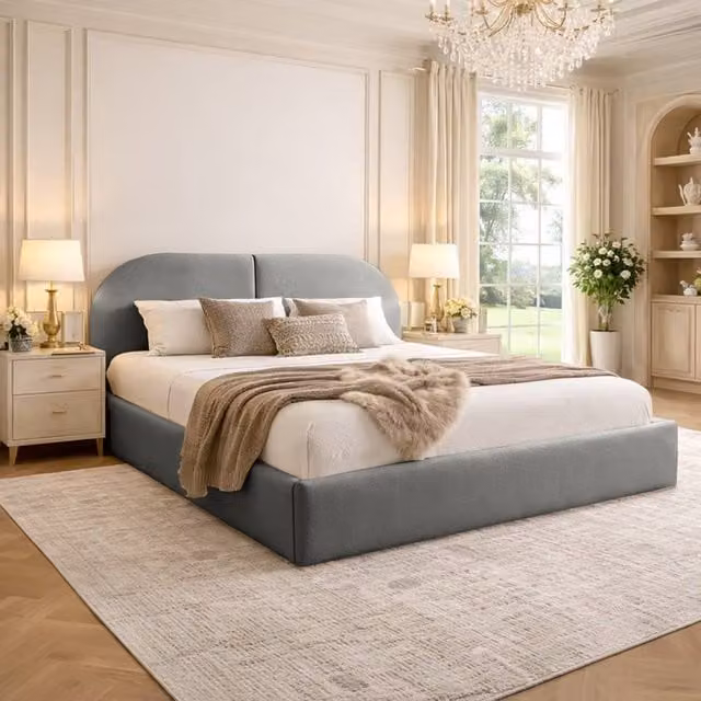 Desire Deco Dolores Upholstered Plush Velvet Bed Frame in Grey, W/D/H: 140 x 200 cm