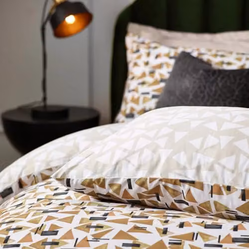 HOEM City Abstract Geometric Reversible Cotton Rich Duvet Cover Set in Beige and Brown, W/D/H: 200 x 220 cm – 3