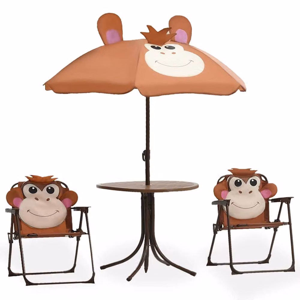 Berkfield Home Sturdy 3 Piece Kids Garden Bistro Set with Parasol in Brown