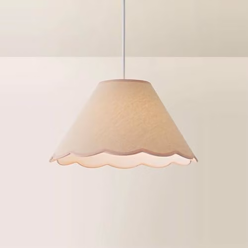 ValueLights Large Easy Fit Natural Linen Tapered Light Shade with Pink Scallop Trim, Shade Width: 41 cm