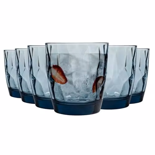 Bormioli Rocco Diamond Geometric Blue Glass Tumblers, 300ml, Pack of 12 – 1