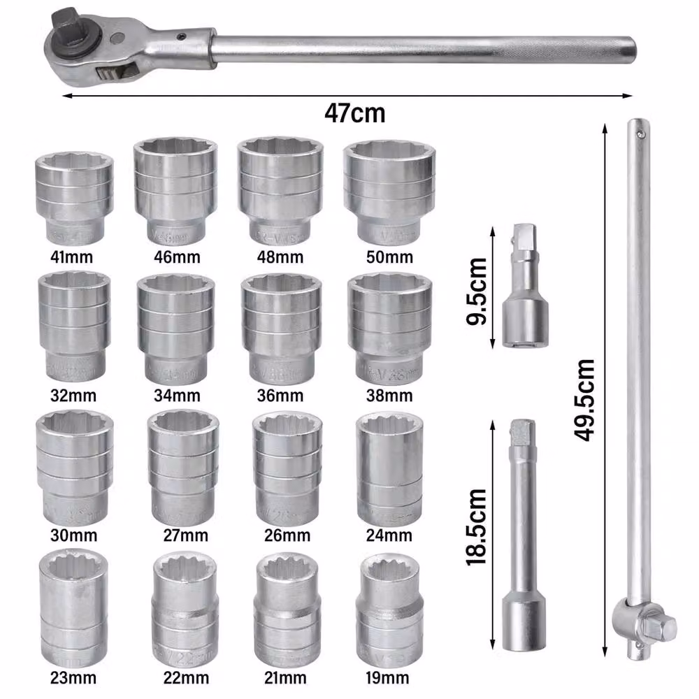 Nordara 21-Piece 3/4 Inch Deep Impact Socket Set, 19-50mm, Silver – 2