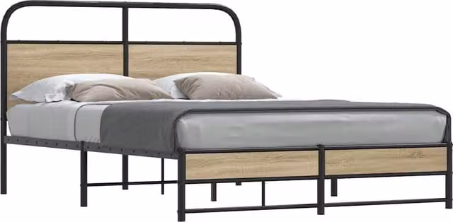 Berkfield Home Small Double Bed Frame in Smoked Oak and Brown Engineered Wood, W/D/H: 120 x 200 cm – 1