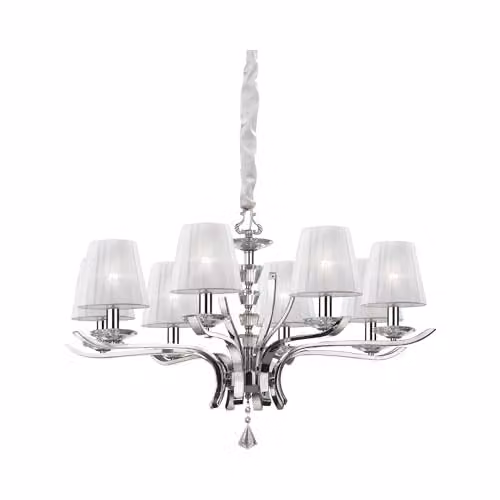 Ideal Lux Pegaso SP8 Surface Mounted Interior Lamp in Chrome and White with Fabric and Glass Details