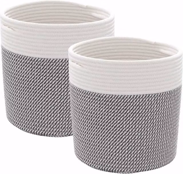Berkfield Home Storage Baskets, 2 Pack, Grey and White Cotton Fabric, W/D/H: 28 x 28 x 28 cm – 1