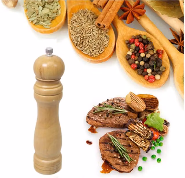 KDMK Solid Oak Wooden Salt and Pepper Grinder and Herb Spice Mill, Brown, Height: 21 cm