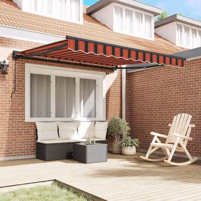 Berkfield Home Manual Retractable Folding Arm Awning in Orange and Brown, W: 300 cm, D: 250 cm – 1