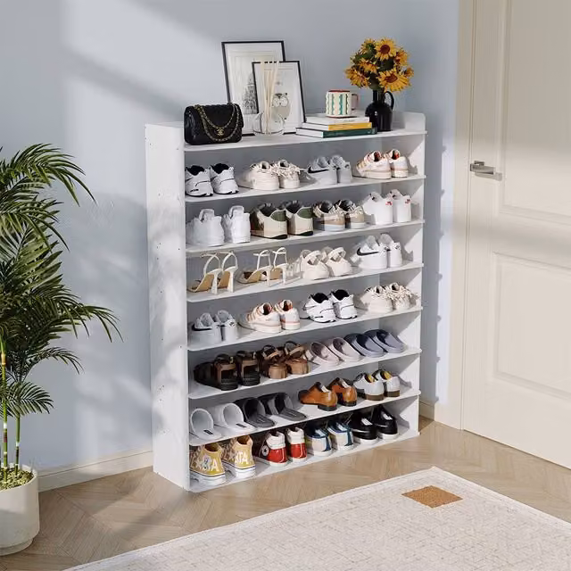 Living and Home 8-Tier Shoe Rack Cabinet in White, Width: 102 cm – 1
