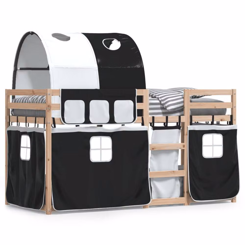 Berkfield Home Solid Wood Pine Bunk Bed in White and Black, W/D/H: 90 x 200 cm – 2
