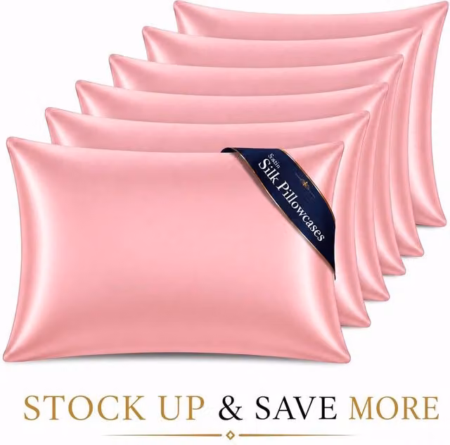 Pamposh Set of 6 Luxury Mako Satin Silk Pillowcases in Pink