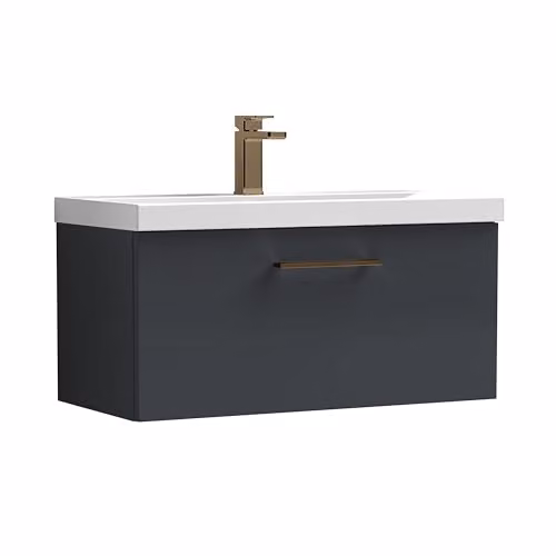 Balterley Wall Mounted Single Drawer Bathroom Vanity Unit with Basin, Dark Grey and Bronze Handle, W/D/H: 81.0 x 39.0 x 39.9 cm – 7
