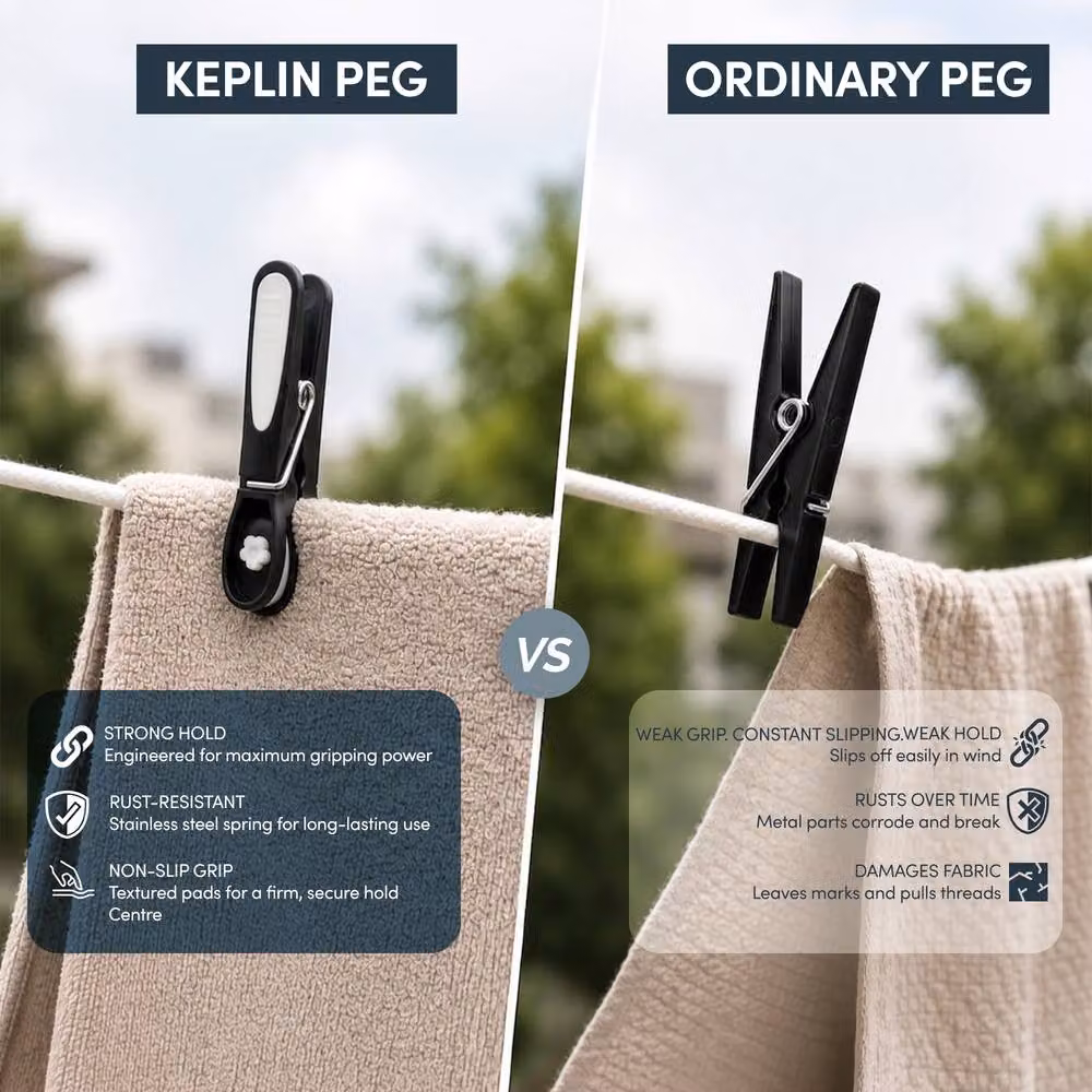 Keplin 24-Pack Laundry Pegs in Black with Metal Spring – 8