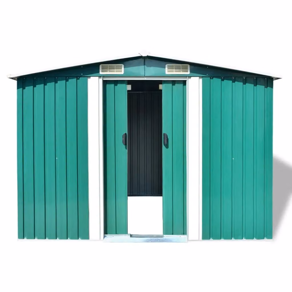 Berkfield Green Metal Garden Storage Shed with Sliding Doors and Side Vent, W/D/H: 257 x 205 x 178 cm – 2