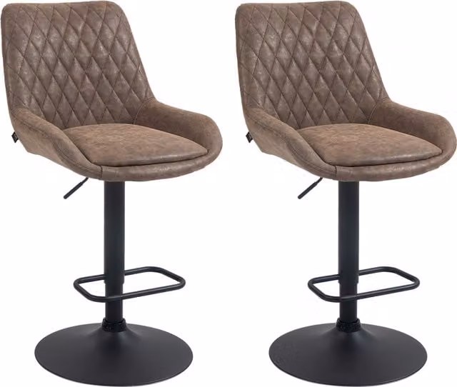 HOMCOM Set of Two Retro Adjustable High Back Bar Stools in Brown Faux Leather with 360 Degree Swivel – 1