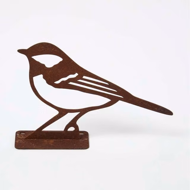 Homescapes Steel Great Tit Fence Topper in Brown