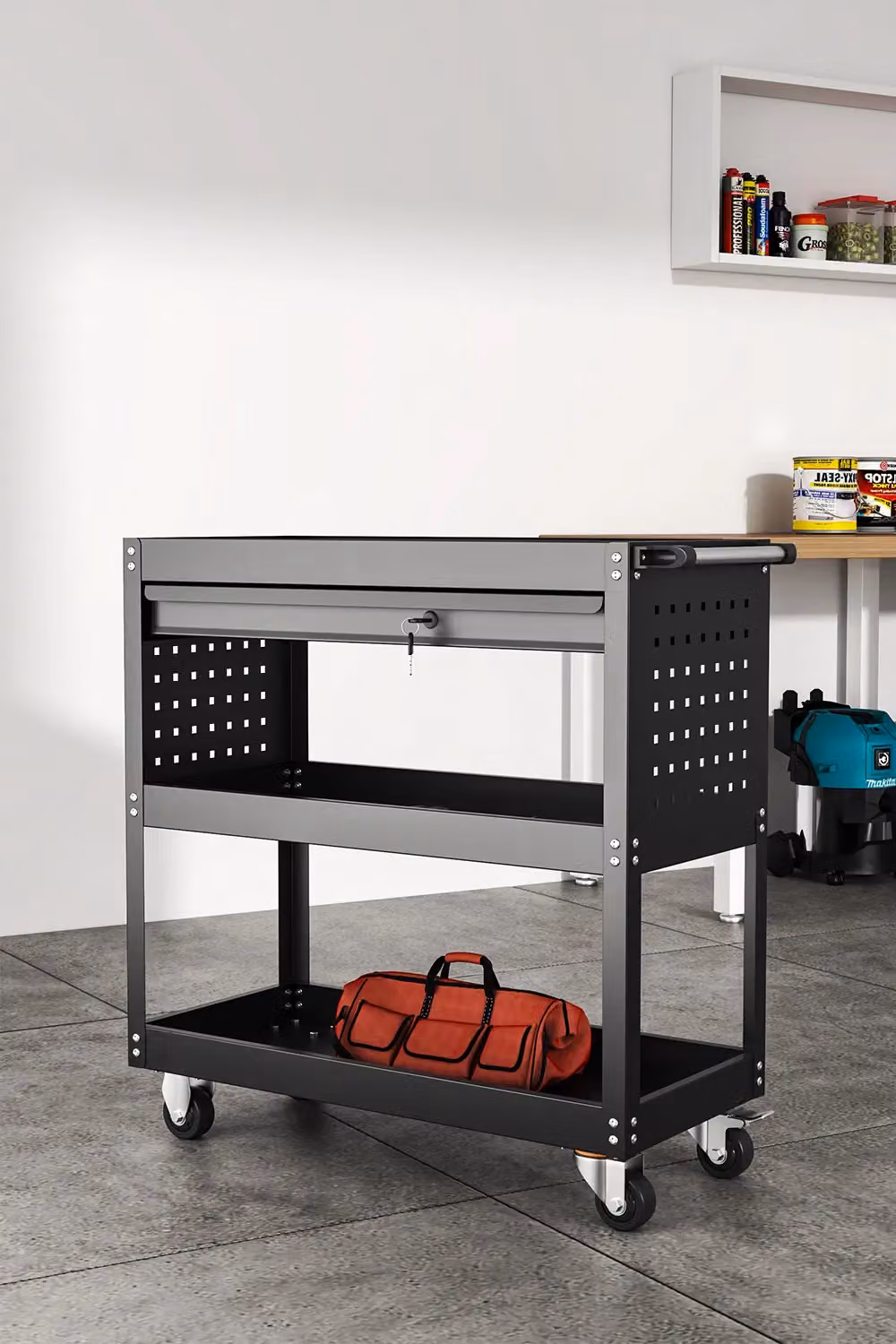Living and Home 3-Tier Heavy Duty Steel Tool Cart with Wheels, Black – 4